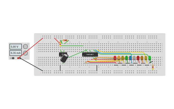 Circuit design LED Chaser - Tinkercad