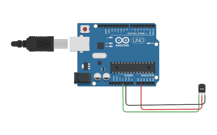 Circuit design INTERFACING OF TEMPERATURE SENSOR WITH ARDUINO - Tinkercad