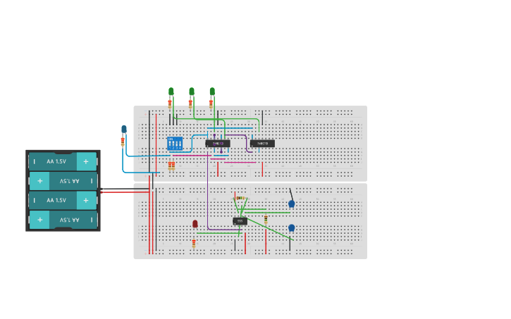 Circuit design 3 bit up counter - Tinkercad