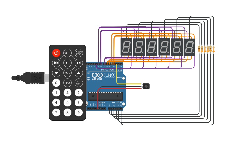 Circuit design arduino clock remote control - Tinkercad