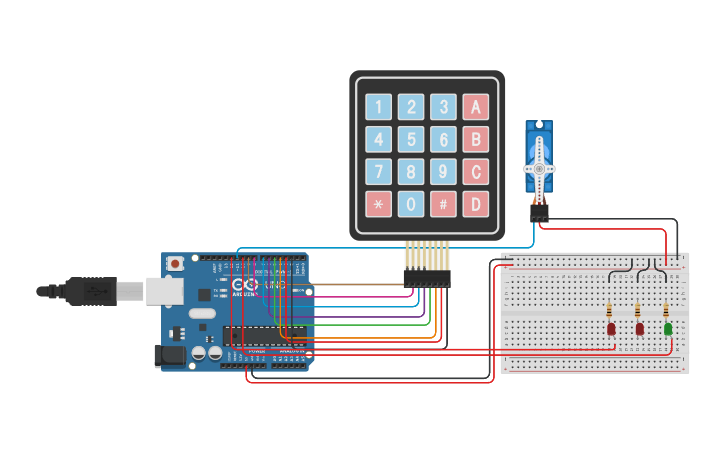 Circuit design 4X4 Keypad Safe - Tinkercad