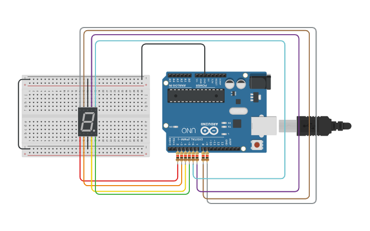 Circuit design Counter using seven segment display - Tinkercad