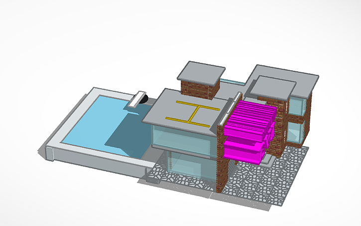 Modern Tinker 3D design modern house with pool - Tinkercad
