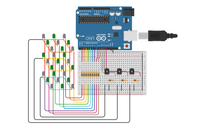 Circuit design CUBO DE LEDS 3X3X3 - Tinkercad