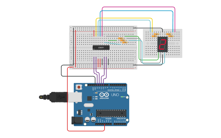 Circuit design Counter using BCD - Tinkercad