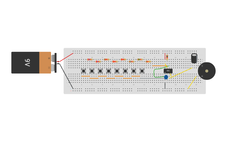 Circuit design Piano med breadboard - Tinkercad