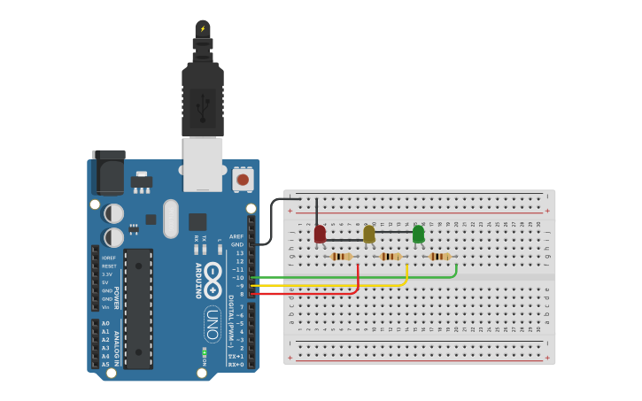 Circuit design Blink 3 LED - Tinkercad