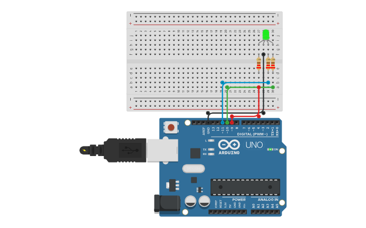 Circuit design 18a_RGB LED Color Mixing (use tinkercad simulator ...