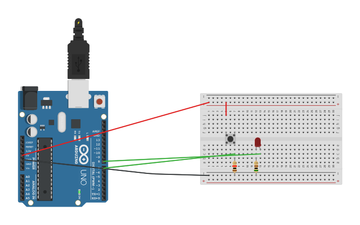 Circuit design circuito con pulsador led - Tinkercad