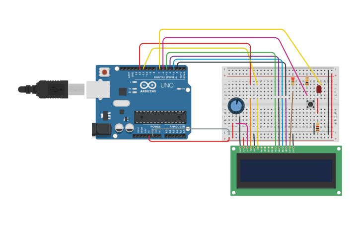 Circuit design LCD LED Push Button - Tinkercad