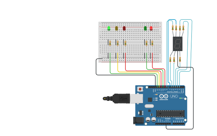 Circuit design Traffic Light - Tinkercad