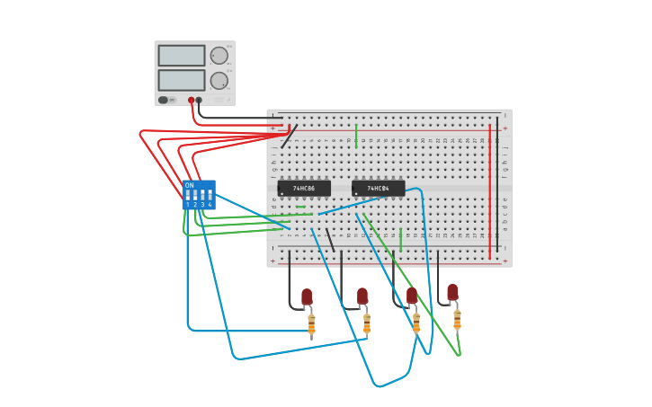 Circuit design odd parity - Tinkercad
