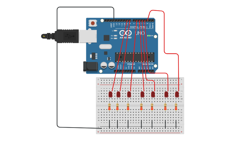 Circuit design Arduino Knight Rider Circuit - Tinkercad