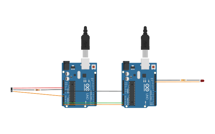 Circuit design I2C Communication between two Arduino - Tinkercad