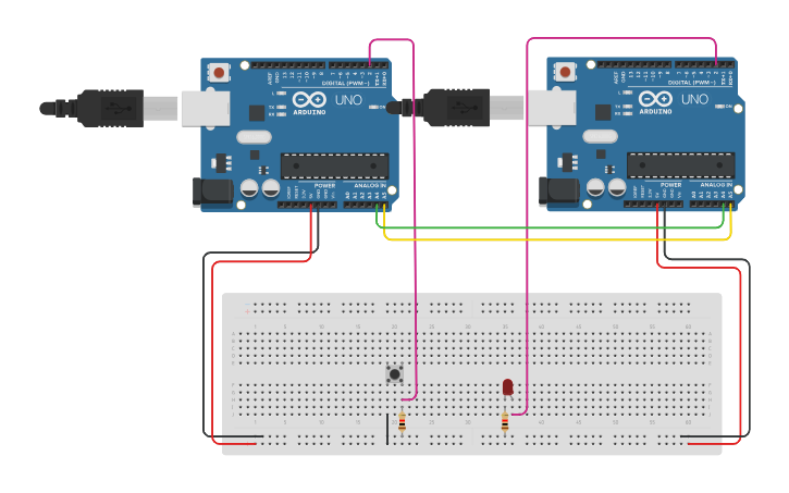 Circuit design MASTER AND SLAVE (PUSH BUTTON) - Tinkercad