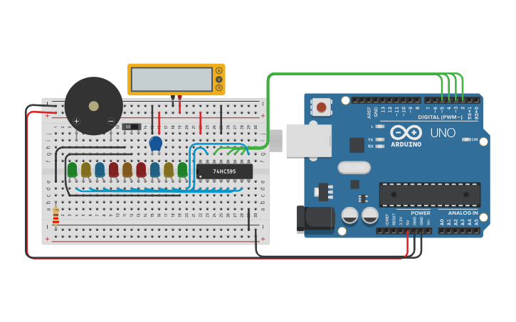 Piso Shift Register Arduino Circuit design Shift Register 74HC595 with Arduino and switch for piezo ...
