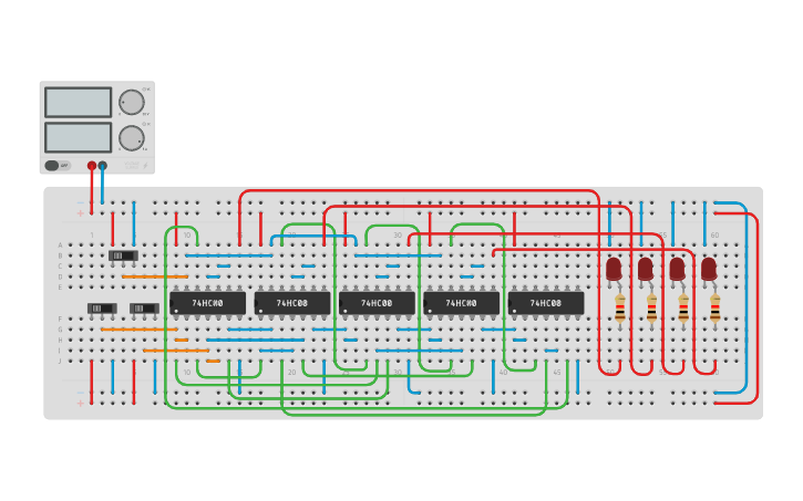 Circuit design 2-to-4 Line Decoder (NAND Gates) - Tinkercad