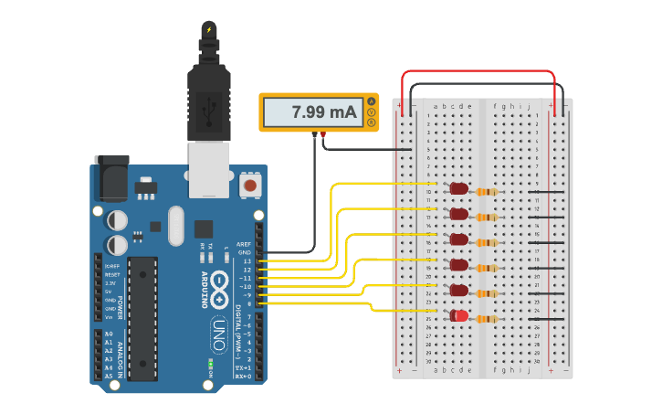 Circuit design Vetor de LEDs [publico] - Tinkercad