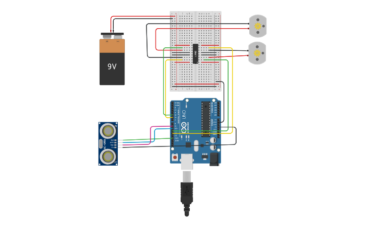 Sumobot Arduino Design Circuit design Sumo Bot - Arduino Lab 3 - Final code - level 1 - Tinkercad