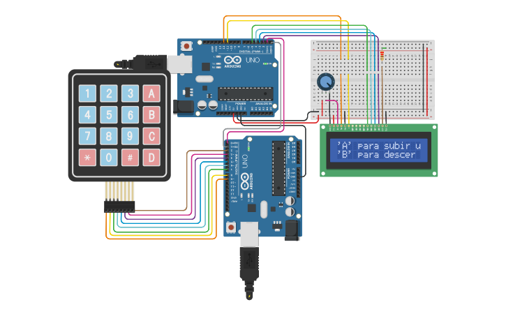 Circuit design TX RX Keypad LCD - Tinkercad