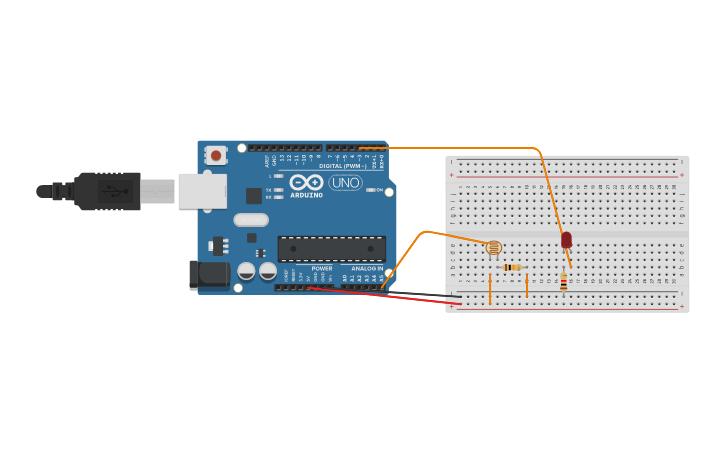 Circuit design ENCENDIDO DE LED CON FOTORESISTENCIA - Tinkercad