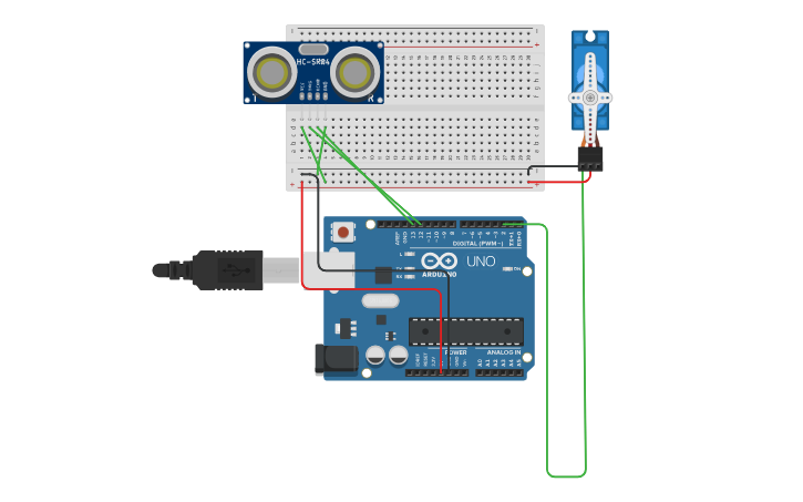 Circuit design UltraSonic And Servo - Tinkercad
