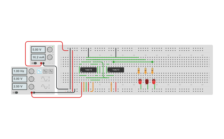 Circuit design JK Flip Flop 3 Bit Counter - Tinkercad