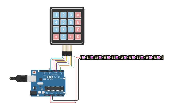 Circuit design Switch WS2812 with 4x4 Keypad - Tinkercad