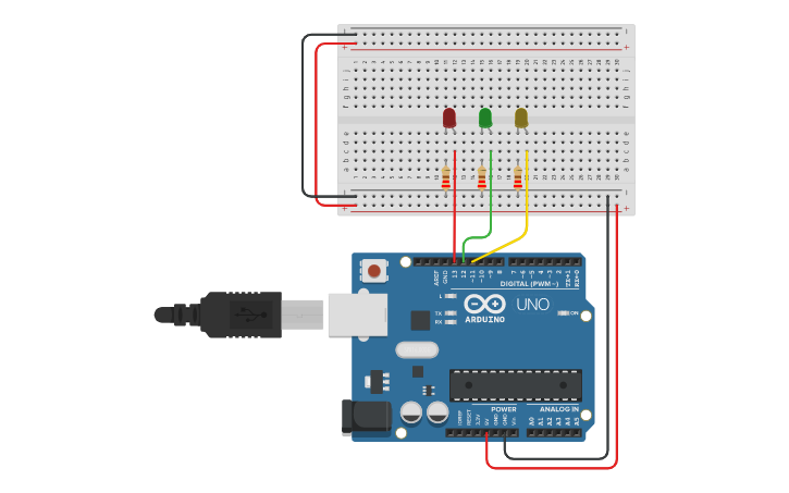 Circuit design 3 LED diode - Tinkercad