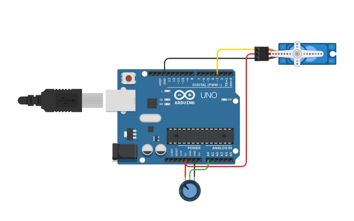 Circuit design Servo Pot Control - Tinkercad