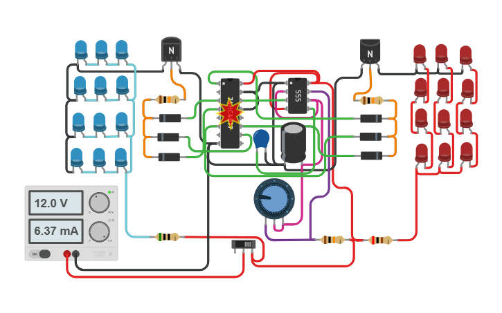 Circuit design Police Lights 555 4017 - Tinkercad