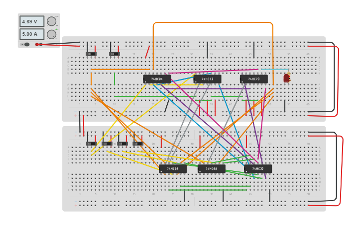 Circuit design PISO Shift register - Tinkercad