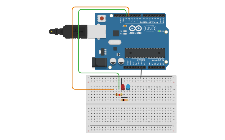 Circuit design Blinking LEDs - Tinkercad