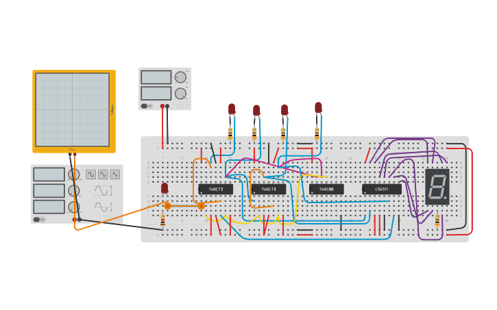 Circuit design BCD counter using JK flip flop - Tinkercad