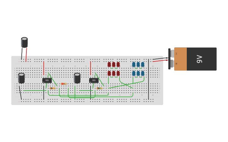 Circuit design Task 1 The police car flashing lights circuit - Tinkercad