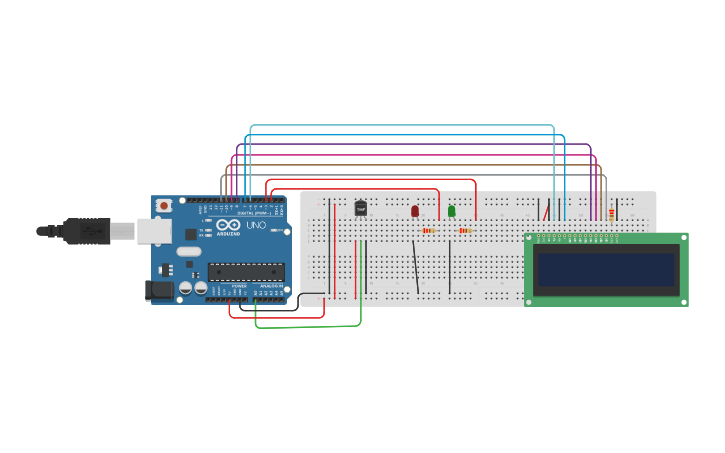Circuit design Sensor de temperatura com led e LCD - Tinkercad