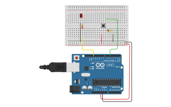 Circuit design Button, LED and Arduino - Tinkercad
