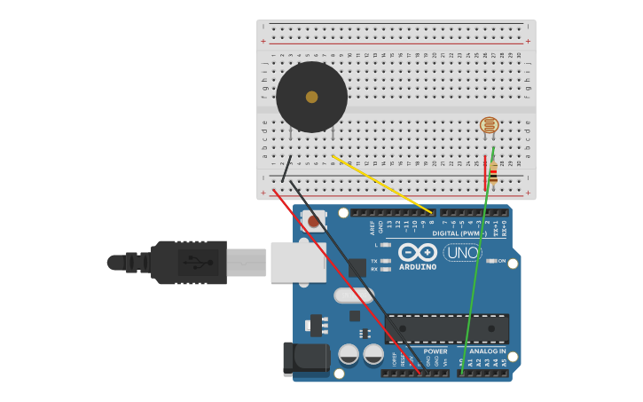 Circuit design Arduino-Light Theremin - Tinkercad