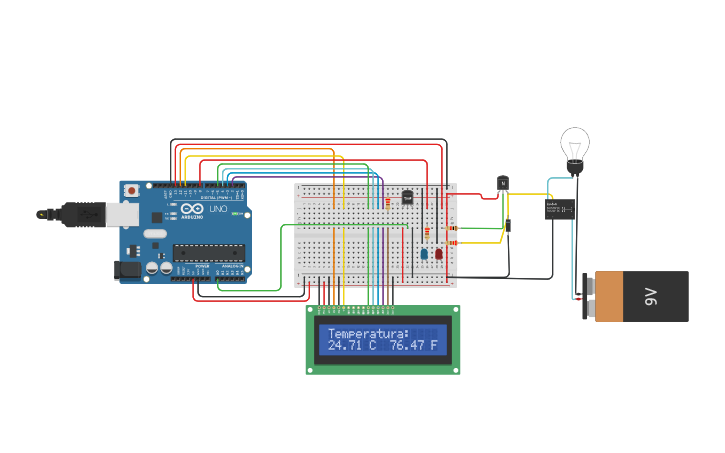 Circuit design Sensor de Temperatura APLICACIÓN DE DISPLAY LCD Y RELAY ...