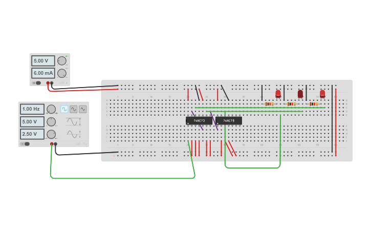 Circuit design 3 Bit down Counter JK FF - Tinkercad