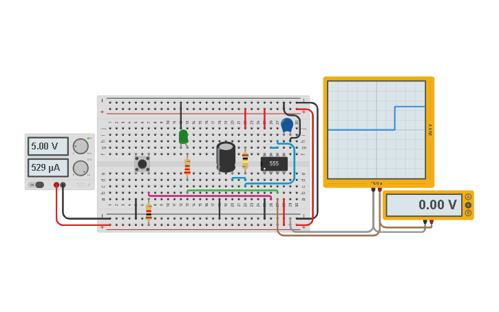 Monostable Circuit Using 555 Using Rcad Software Circuit design 555 Monostable - Tinkercad