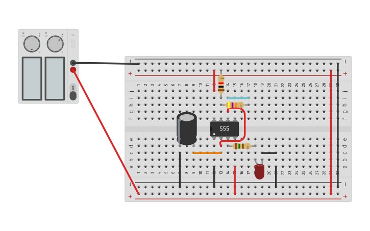 Circuit design FLASHING LED using 555 TIMER - Tinkercad