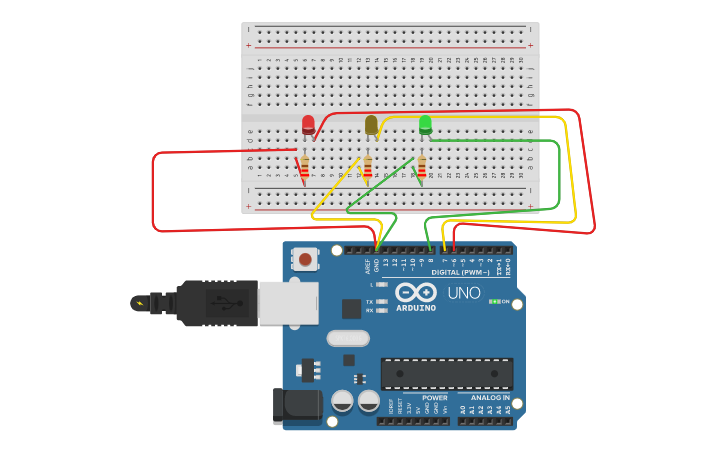 Circuit design Traffic light system - Tinkercad