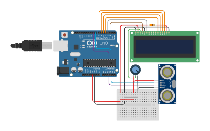 Circuit design Distance Sensor - Tinkercad