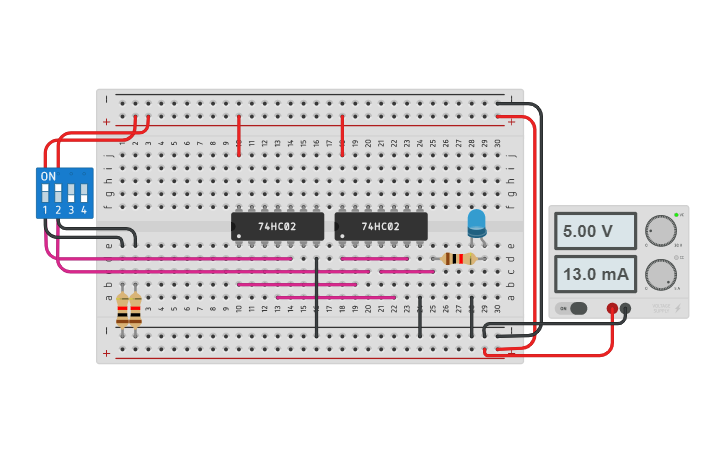 Circuit design XNOR using NOR - Tinkercad