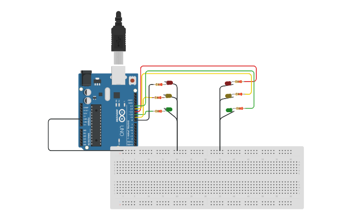 Circuit design Traffic Light - Tinkercad