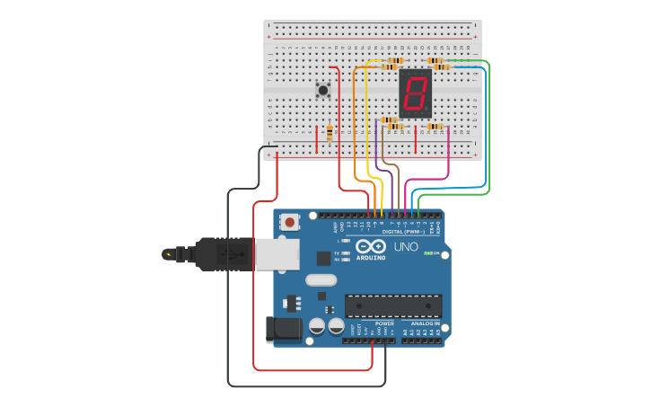 Circuit design 7 segment with arduino - Tinkercad
