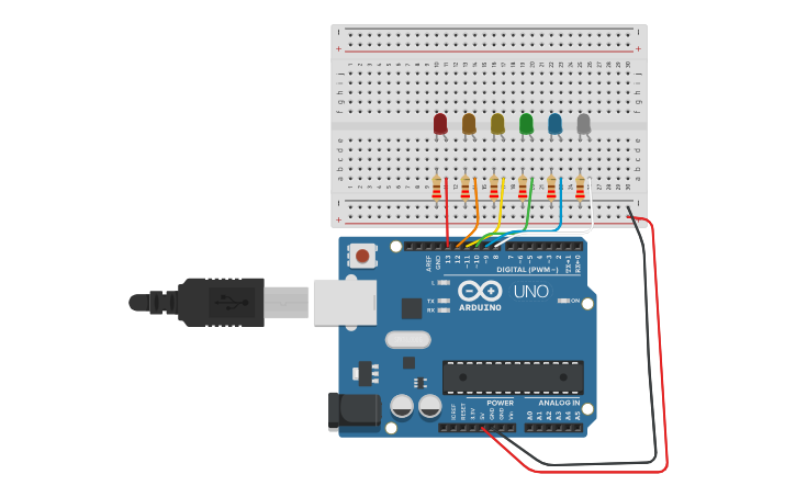 Circuit design Multiple LED Blinking Project - Tinkercad
