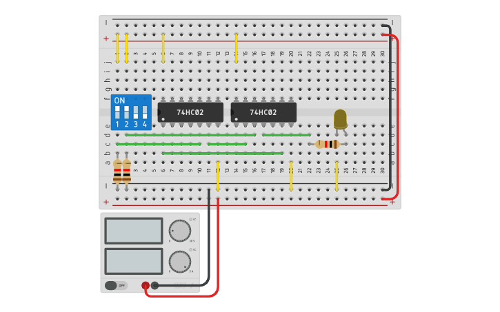 Circuit design XNOR Gate using XOR Gate - Tinkercad