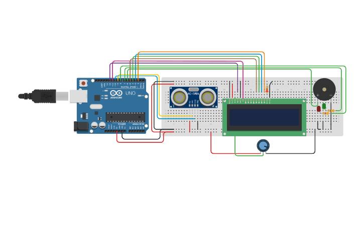 Circuit design Mesafe sensörü ile lcd ekran kullanma - Tinkercad
